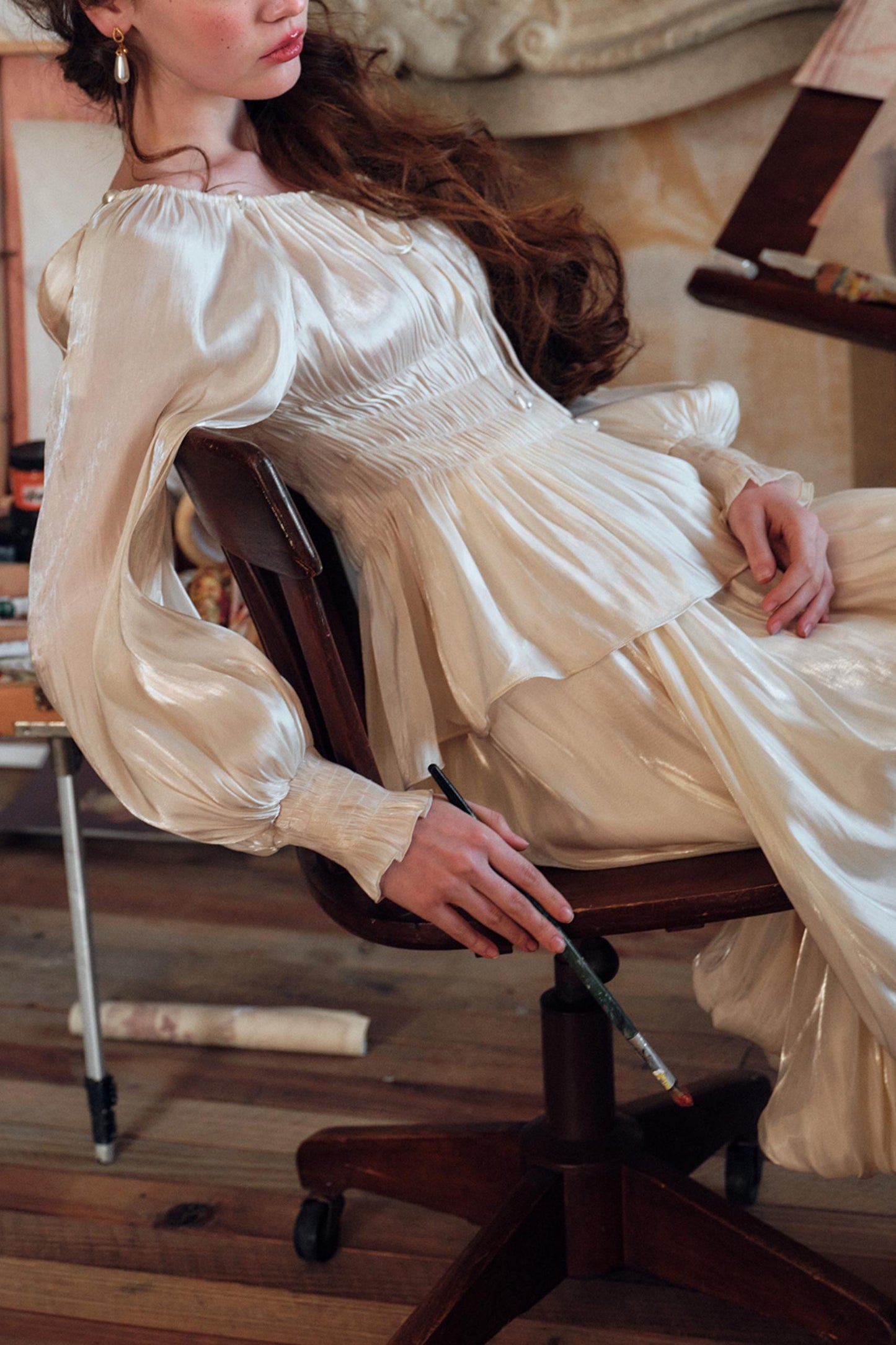 Satin Slim Fit Vintage Skirt Shirt Set-Up