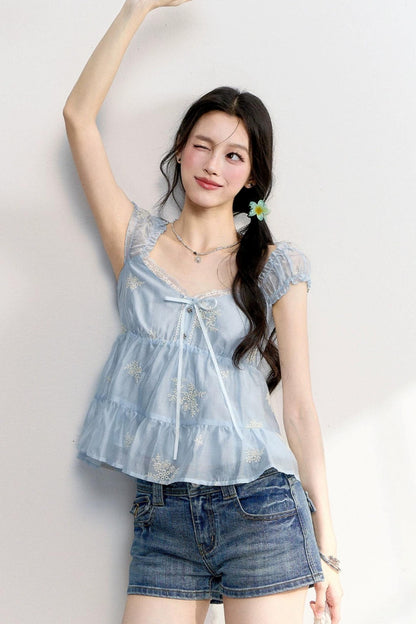 French Lace Puff Sleeve Blouse