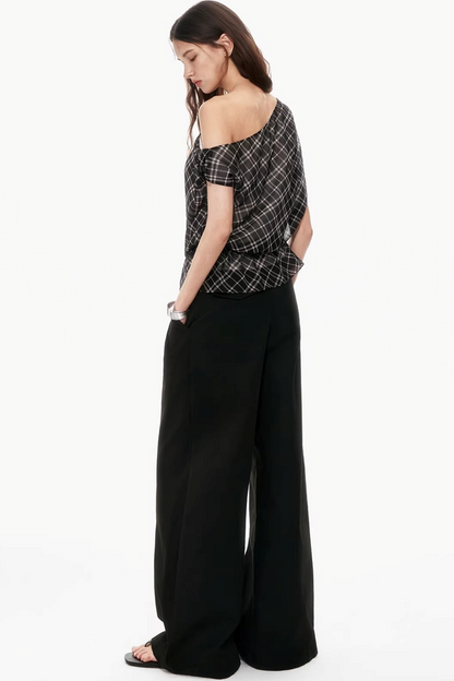 Plaid Asymmetrical Off-Shoulder Top