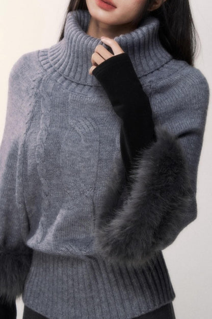 Gray Turtleneck Batwing Sweater