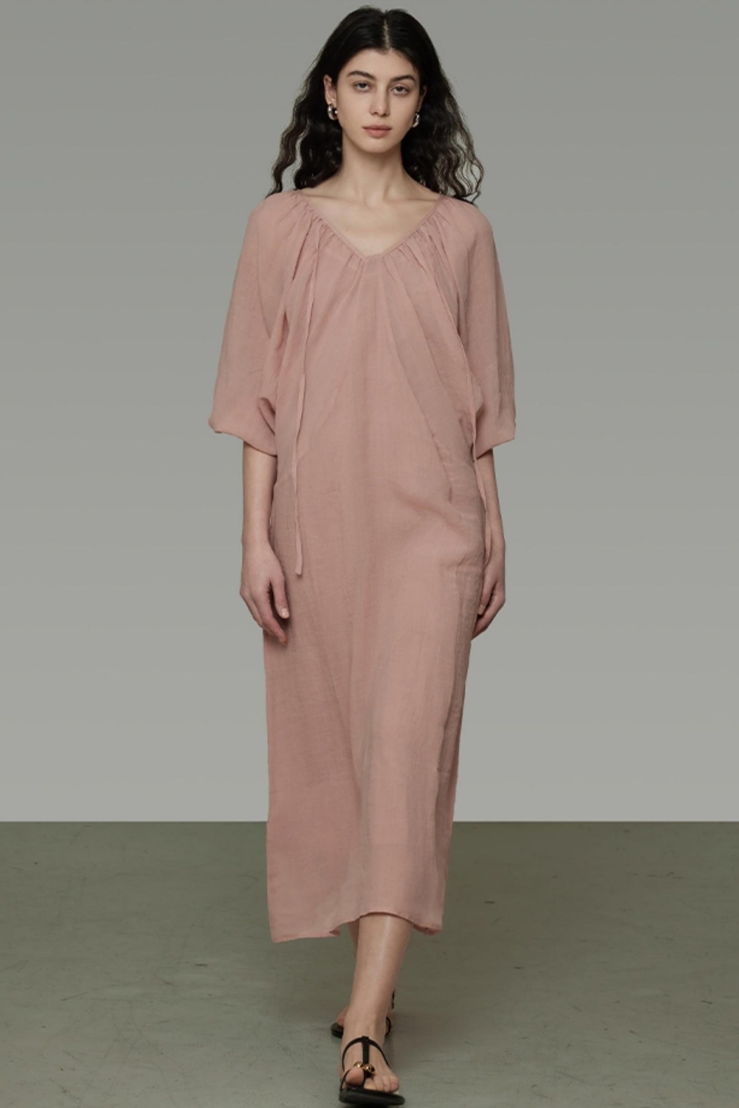 Lantern Sleeve Linen Dress
