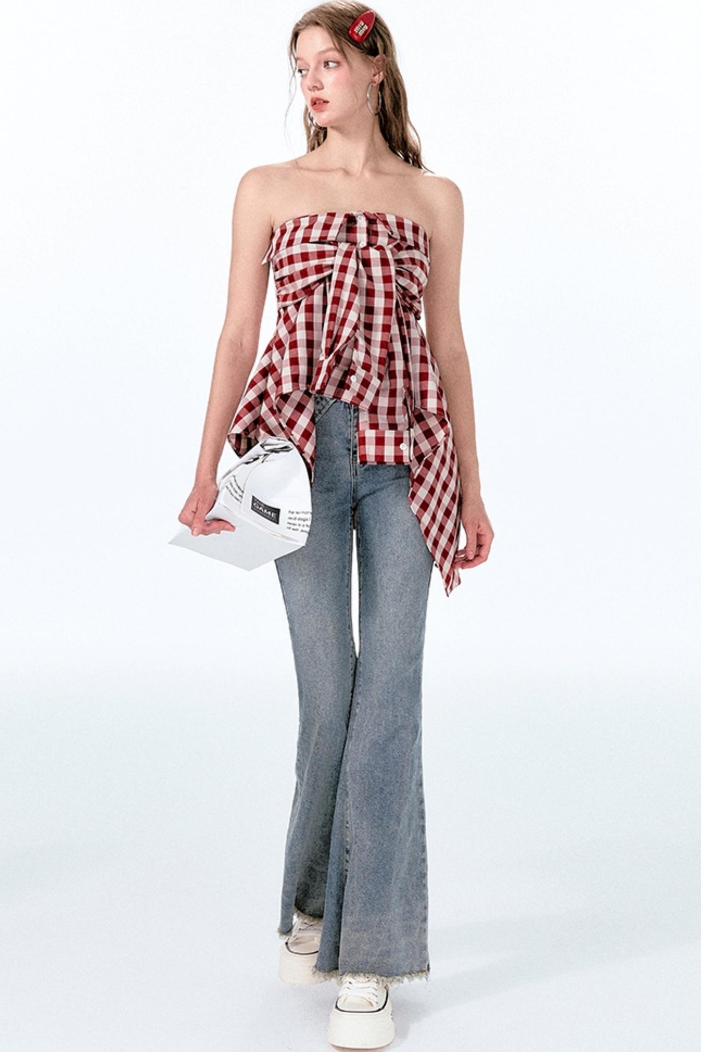 Plaid One-Shoulder Top