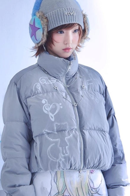 Dreamcore Blue Gray Reversible Padded Jacket