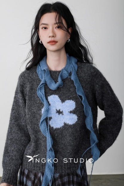 Fog Gray Floral Sweater