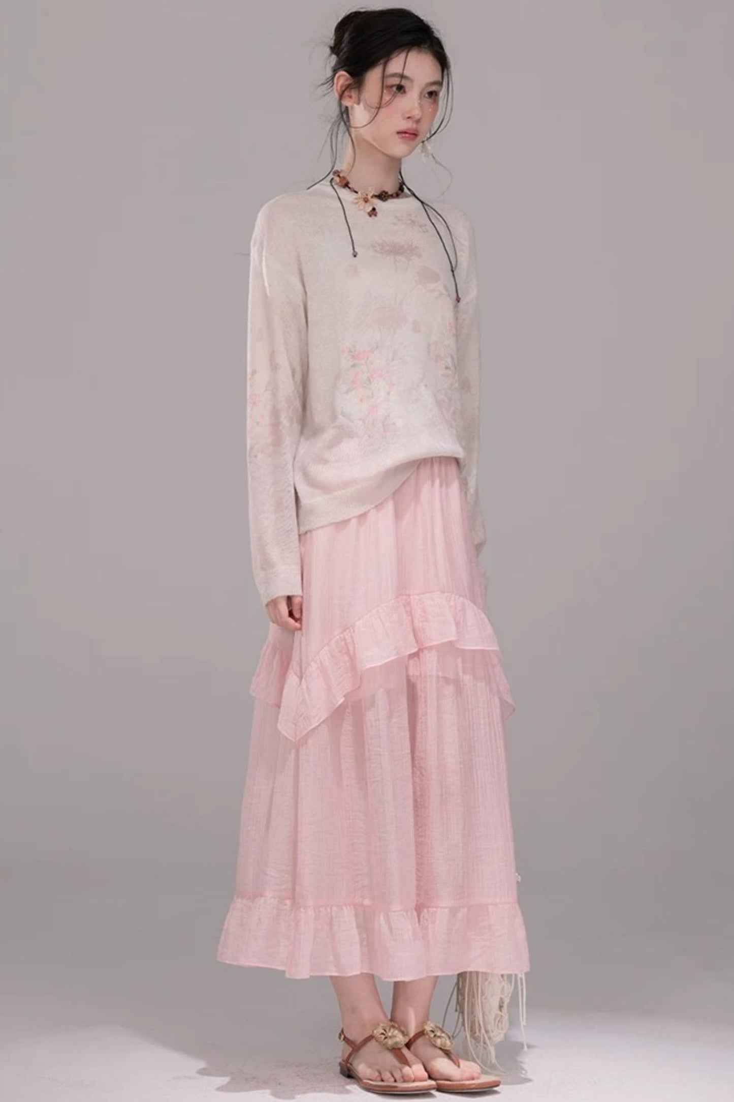Pink Khaki Gradient Knit Blouse