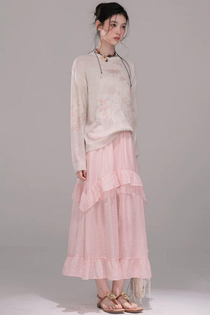 Pink Khaki Gradient Knit Blouse