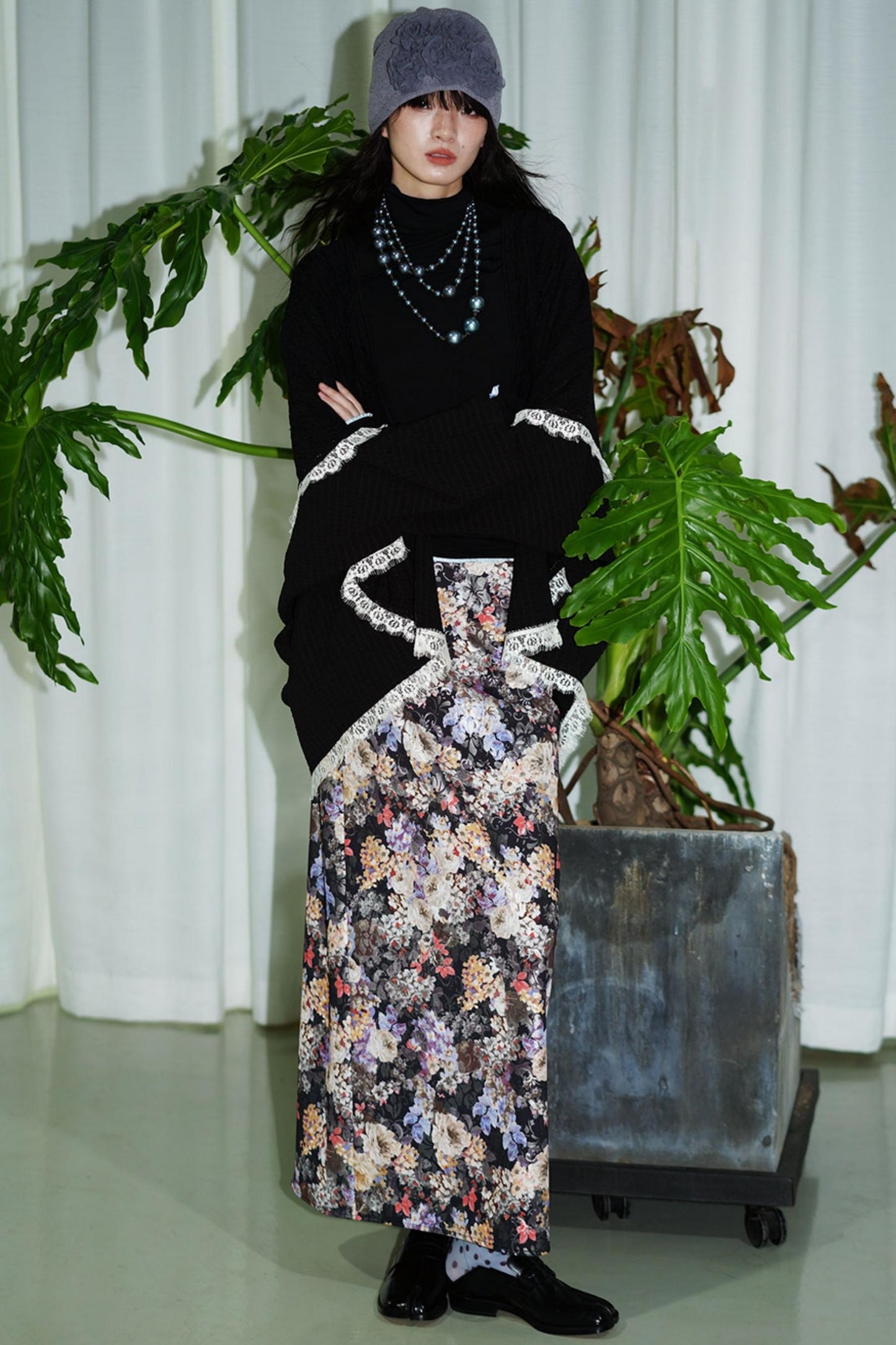 Gold Floral Pleated Skirt