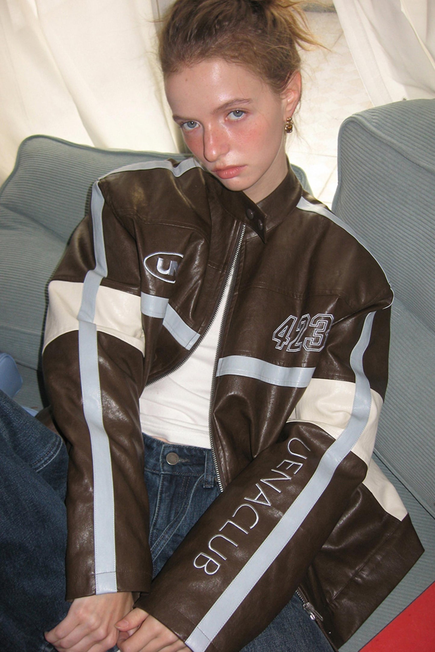 Brown Letter Embroidery Jacket