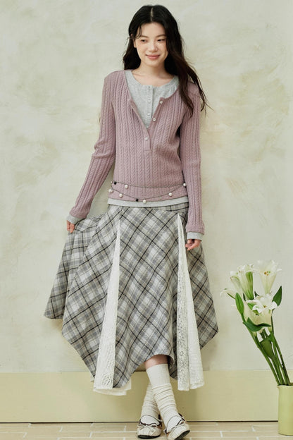 Yellow Purple Knitted Long-Sleeved Tops