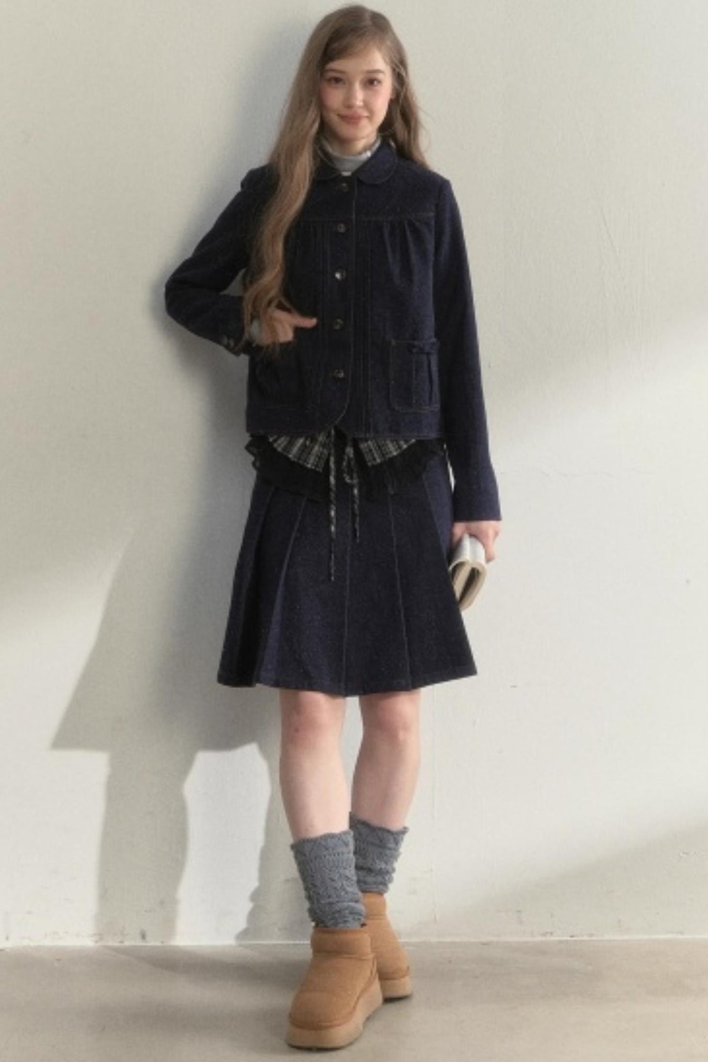 Vintage Denim Pleated Jacket Set-Up