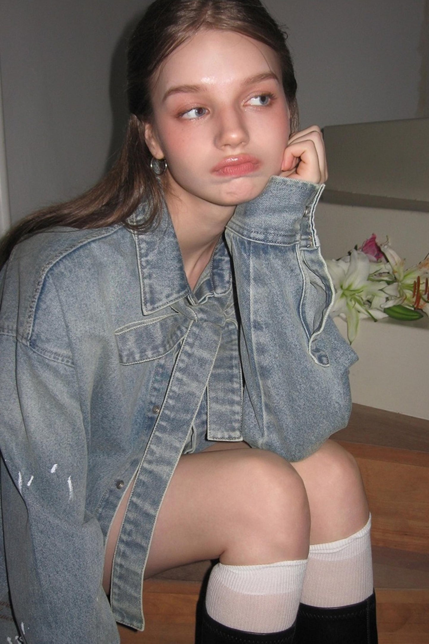 Washed Distressed Loose Denim Jacket