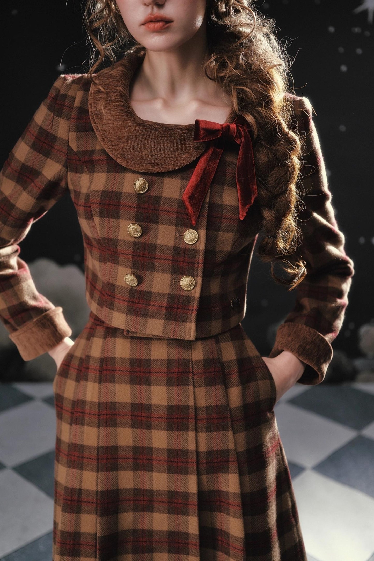 Plaid Woolen Jacket Suit Set-Up