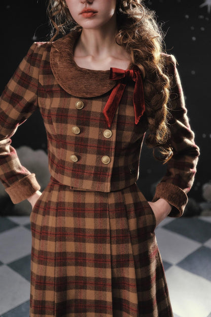 Plaid Woolen Jacket Suit Set-Up