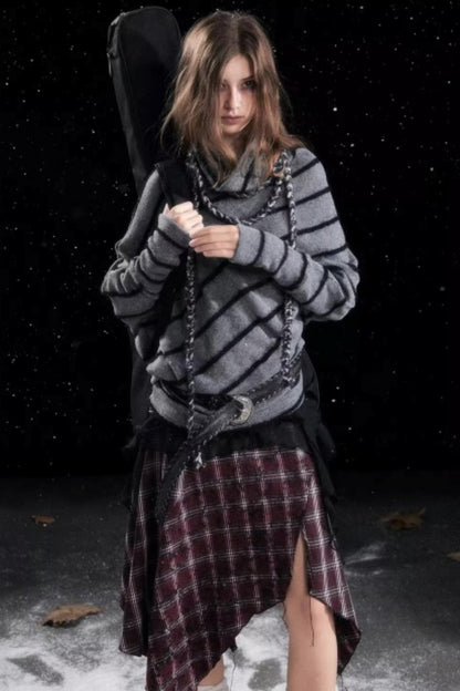 Diagonal Striped Batwing Sweater