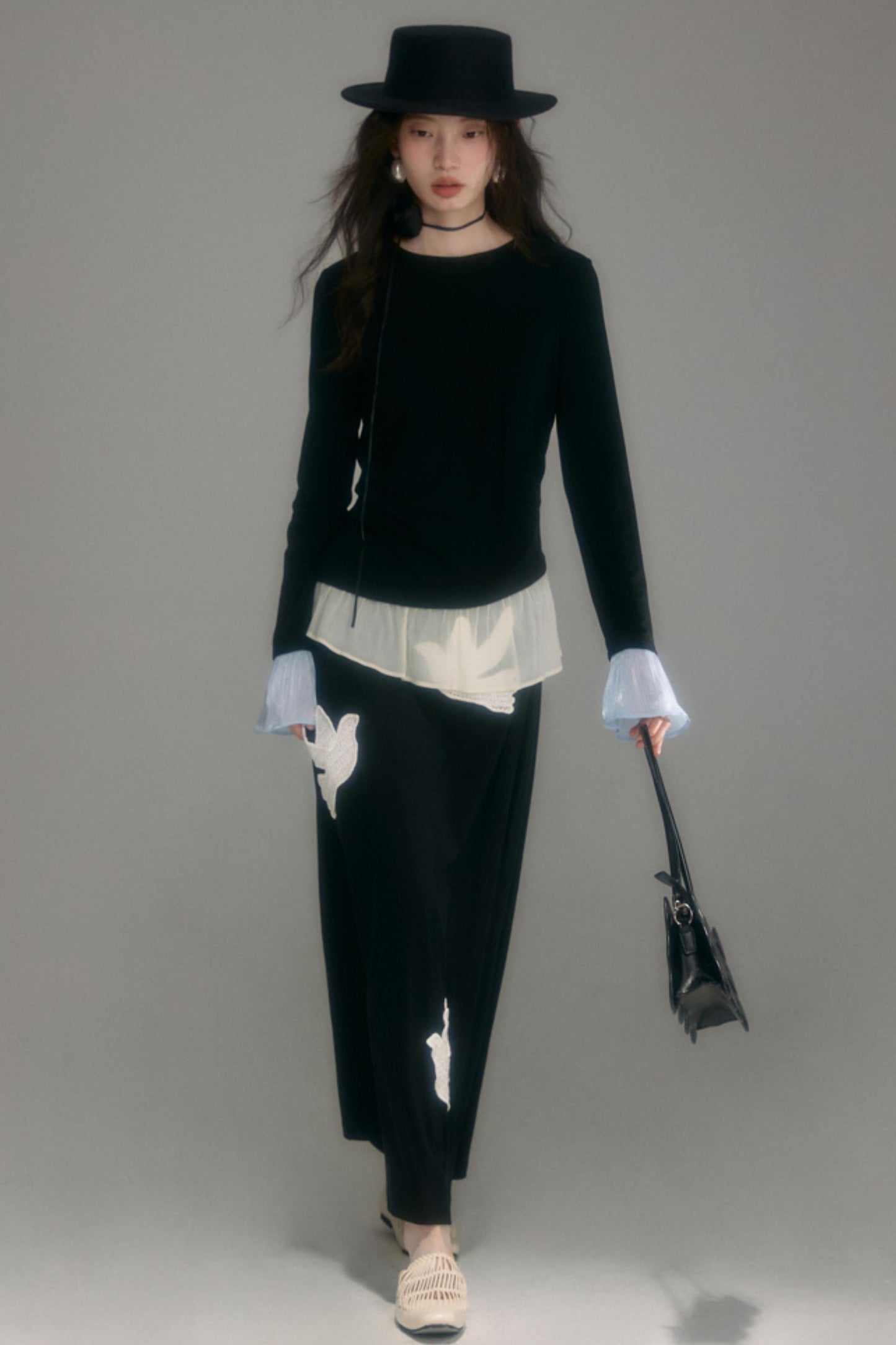 Knitted Panel Long-Sleeved T-Shirt