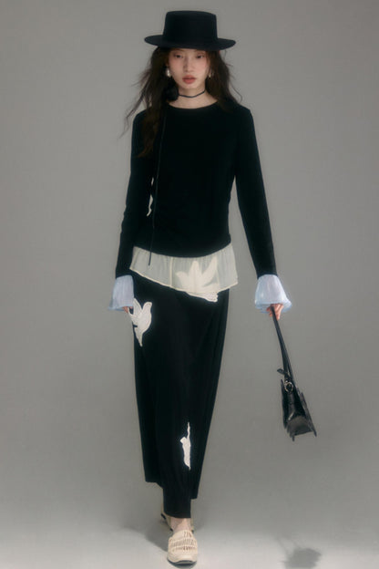 Knitted Panel Long-Sleeved T-Shirt