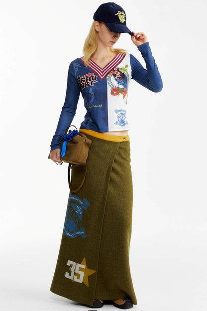 Olive Woolen Long Skirt