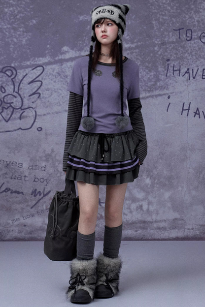 Gray-Purple Layered Cake Skirt