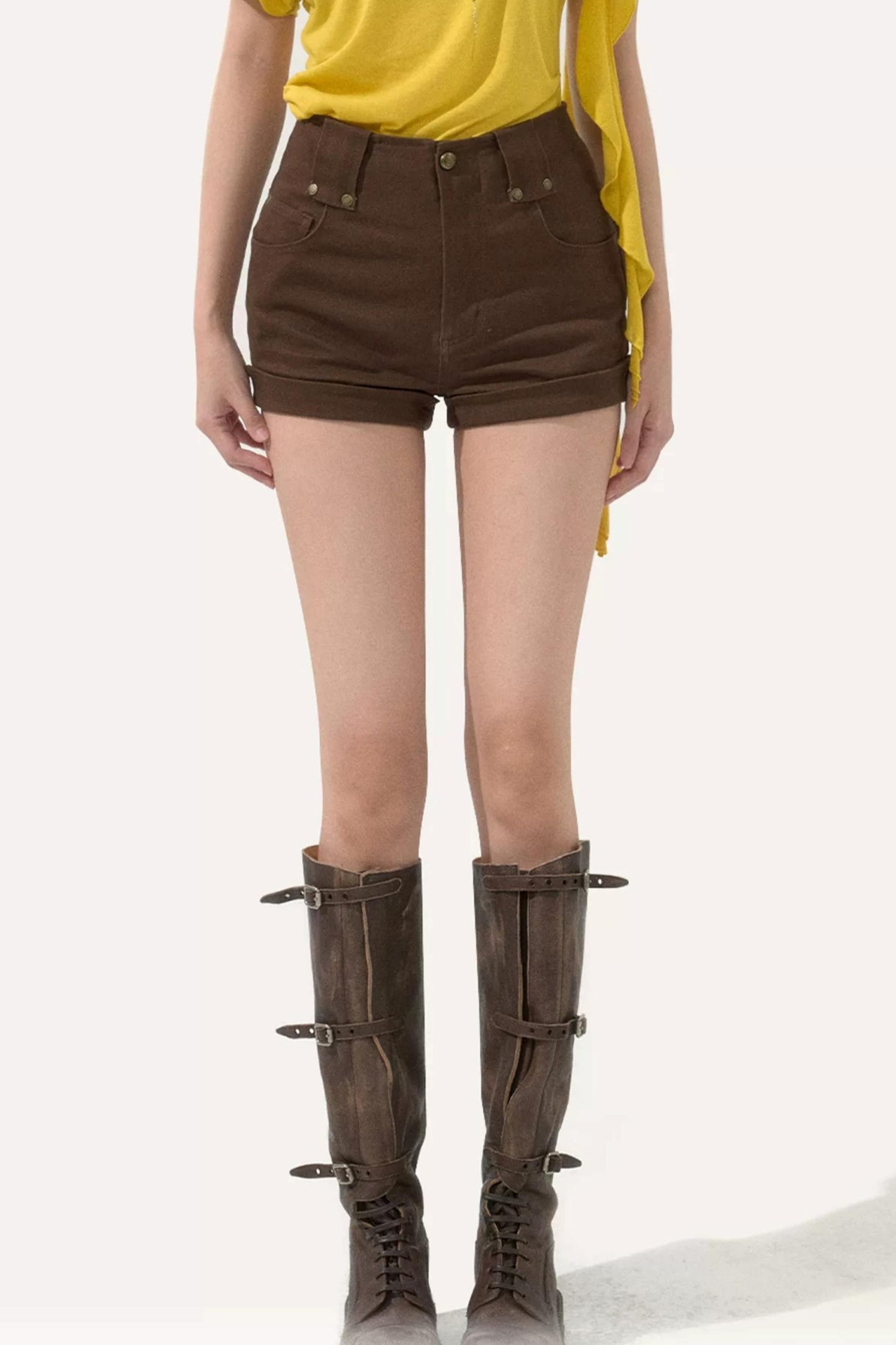 High-Waisted Metal Buckle Shorts