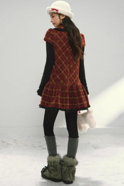 Christmas Plaid Tweed A-Line Dress Set-Up