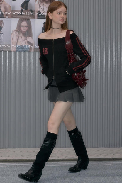 Casual Mottled One-Shoulder Sweatshirt