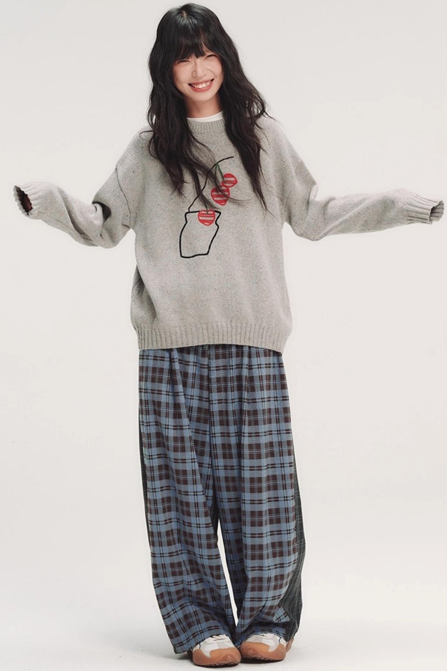 Colorful Embroidery Plaid Pants
