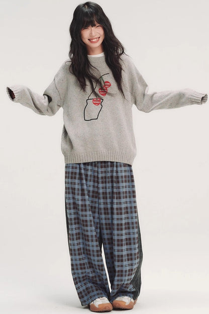 Colorful Embroidery Plaid Pants