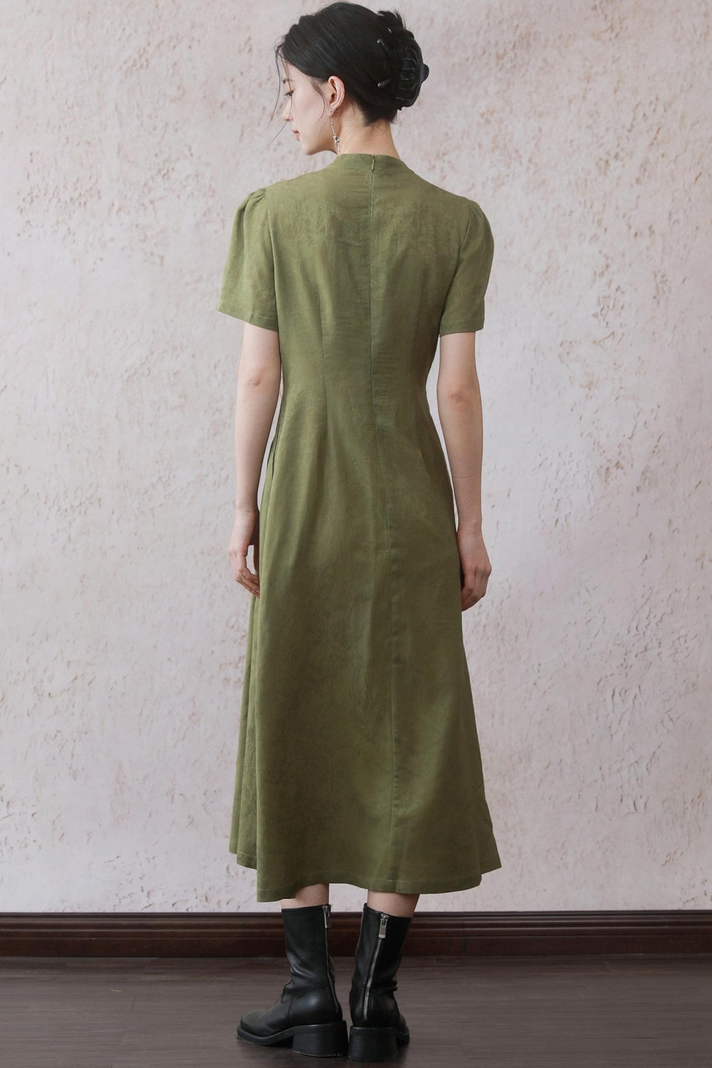Plum Green Button Dress