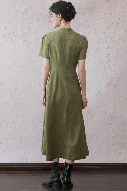 Plum Green Button Dress