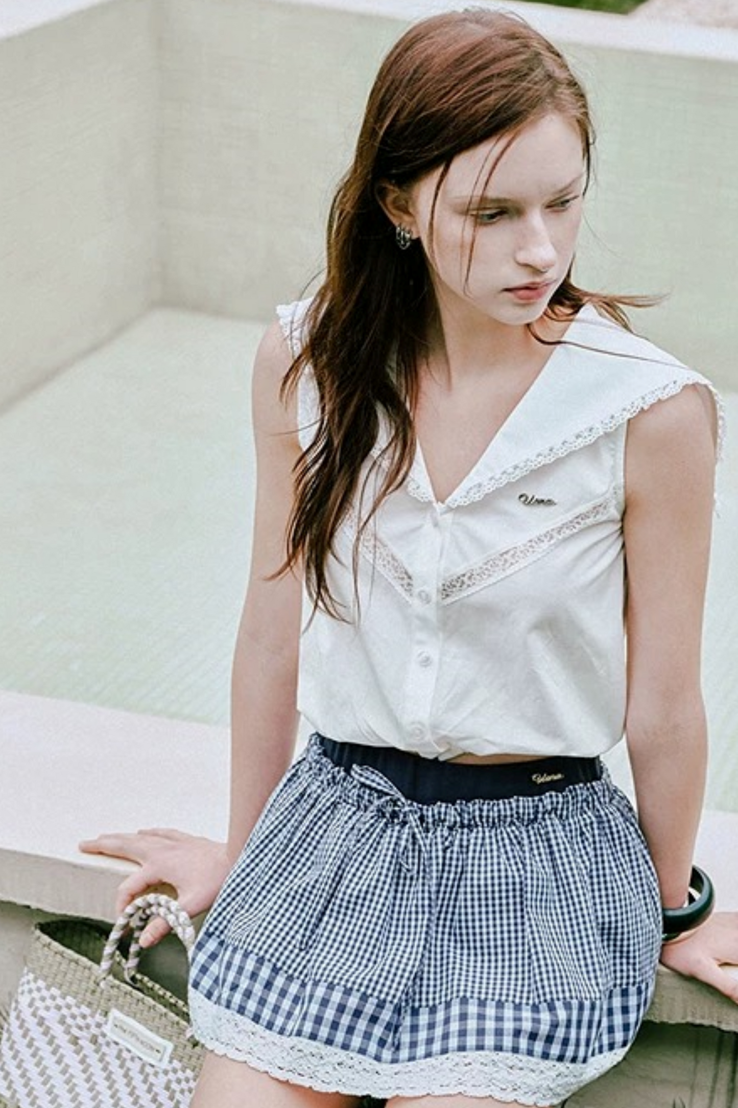 White Lace Navy Blouse