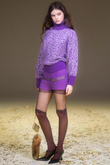 Retro Purple Leopard Sweater Set-Up