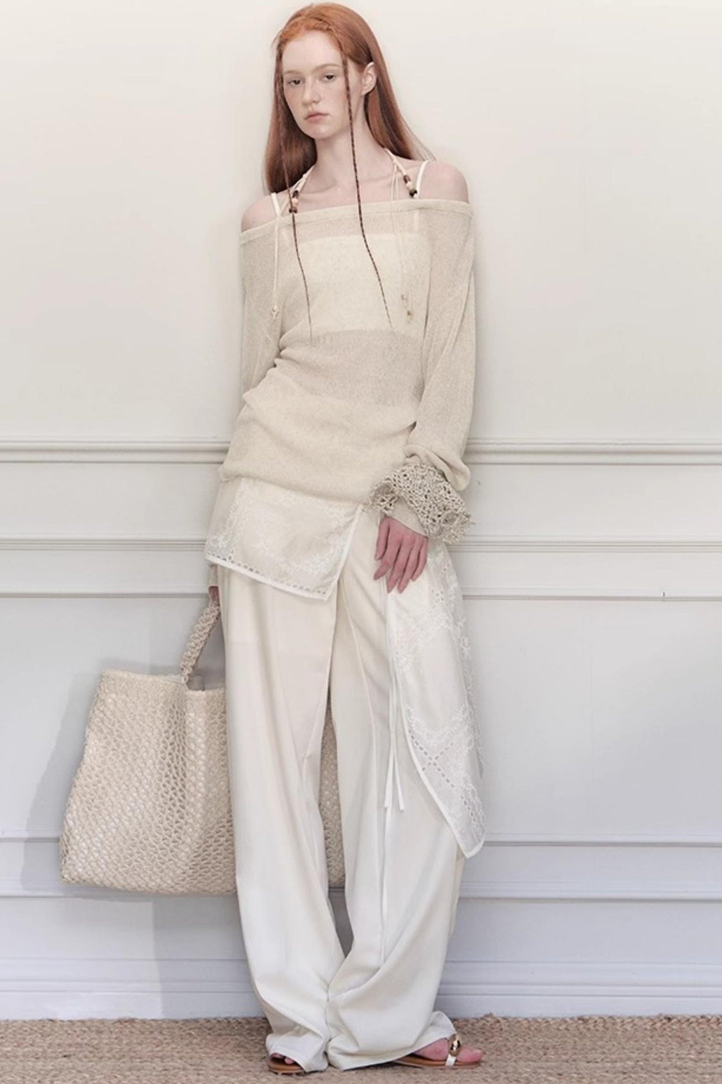 White Lace Wide-Leg Pants