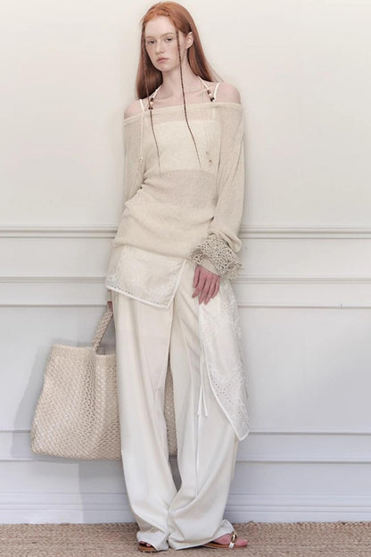 White Lace Wide-Leg Pants