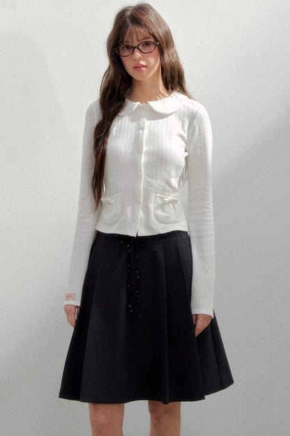 Polka Dot Gray Pleated Skirt