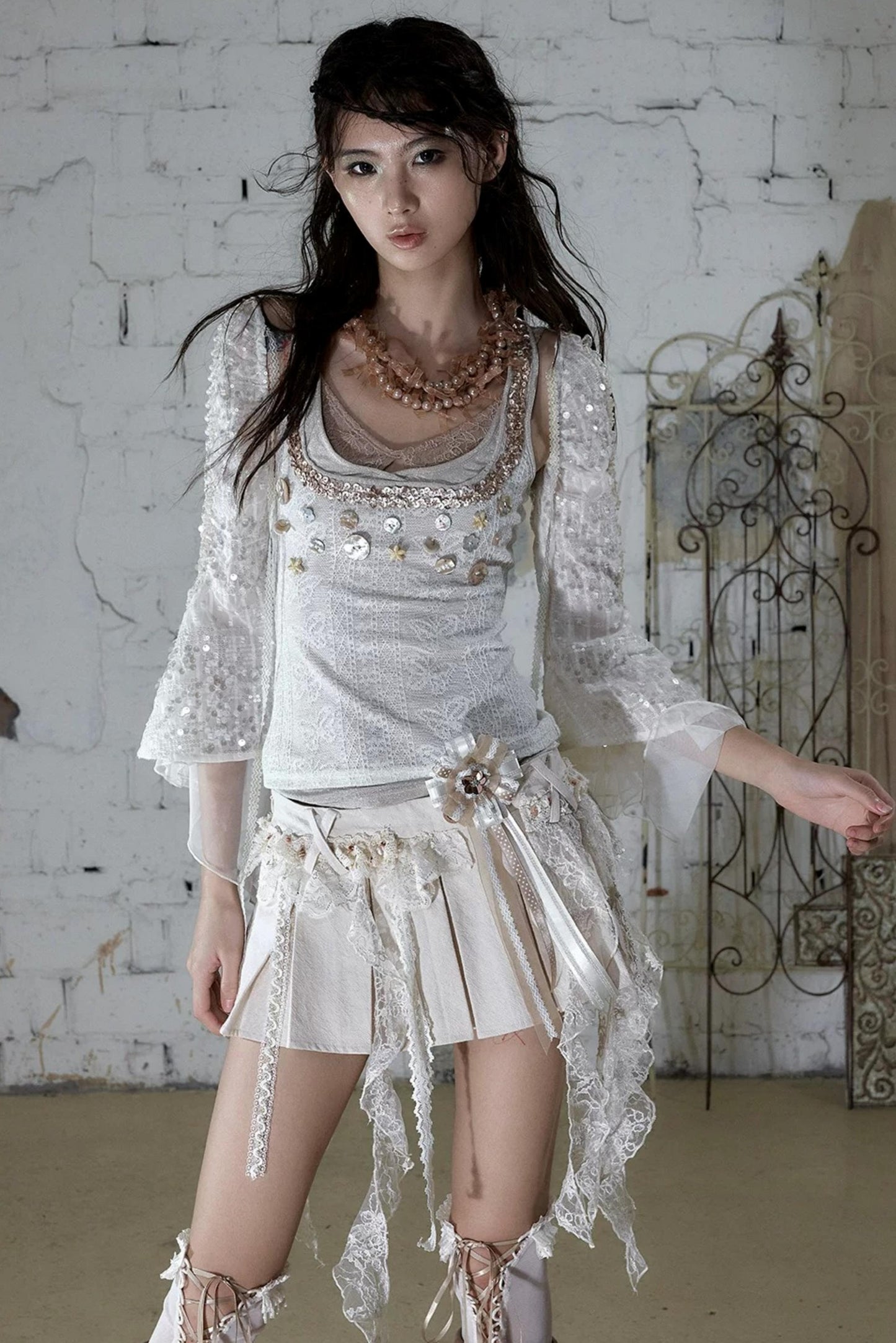 Baroque Lace Pleated Skirt