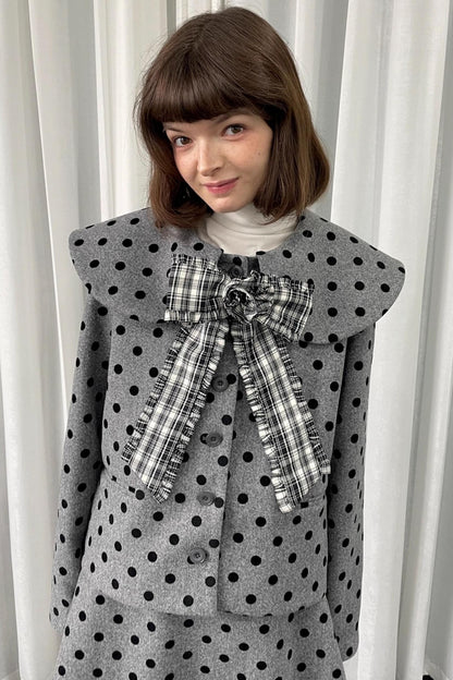 Gray Polka Dot Preppy Suit Set-Up