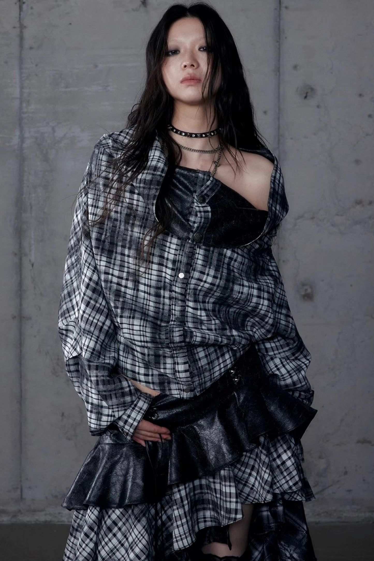 Dark Plaid Leather Top
