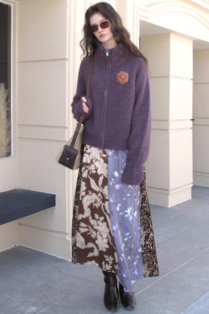 Retro Jacquard Taro Purple Skirt