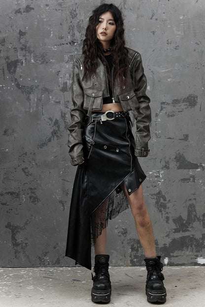 Vintage Distressed Punk Leather Jacket