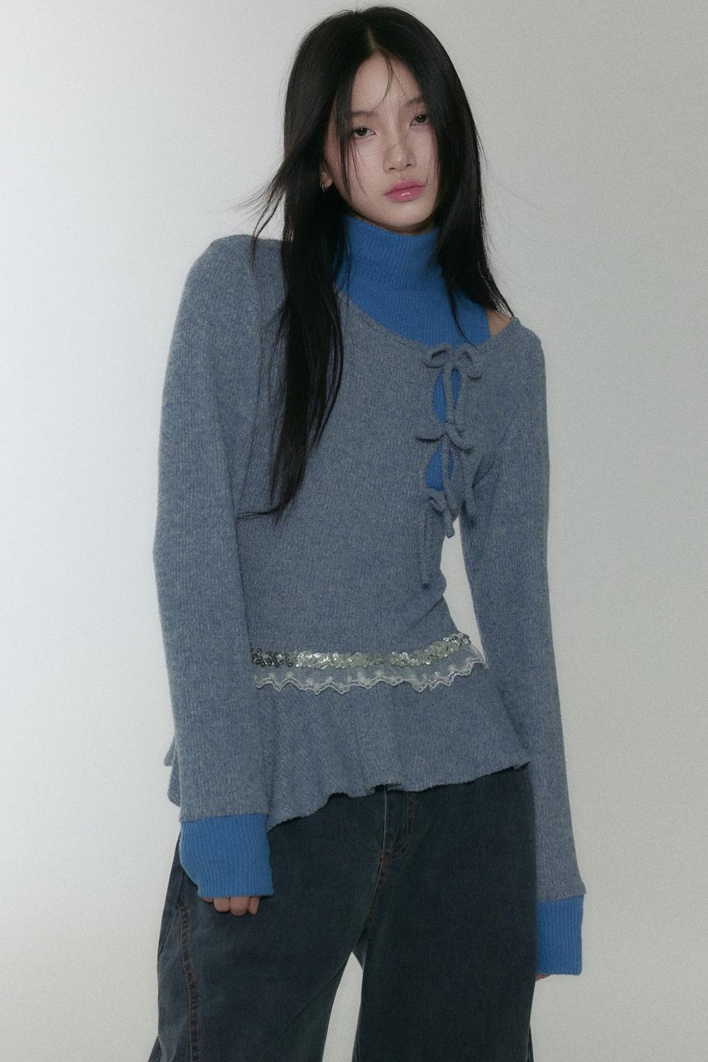Blue Turtleneck Top