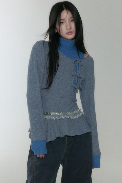 Blue Turtleneck Top