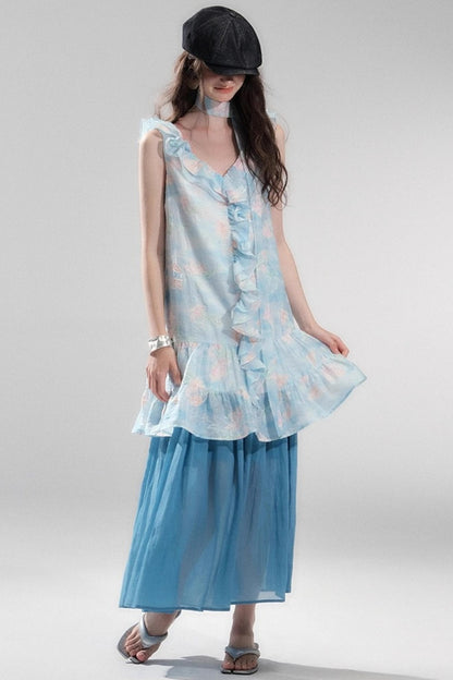 Sea Glass Tencel Ruffle Crop Dress Set-Up