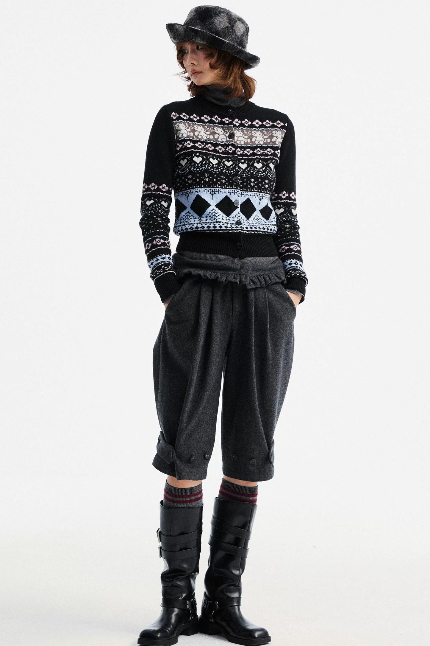 Retro Bear Jacquard Wool Cardigan