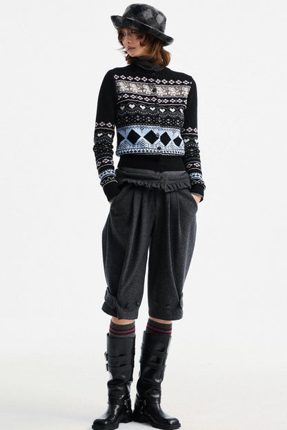 Retro Bear Jacquard Wool Cardigan