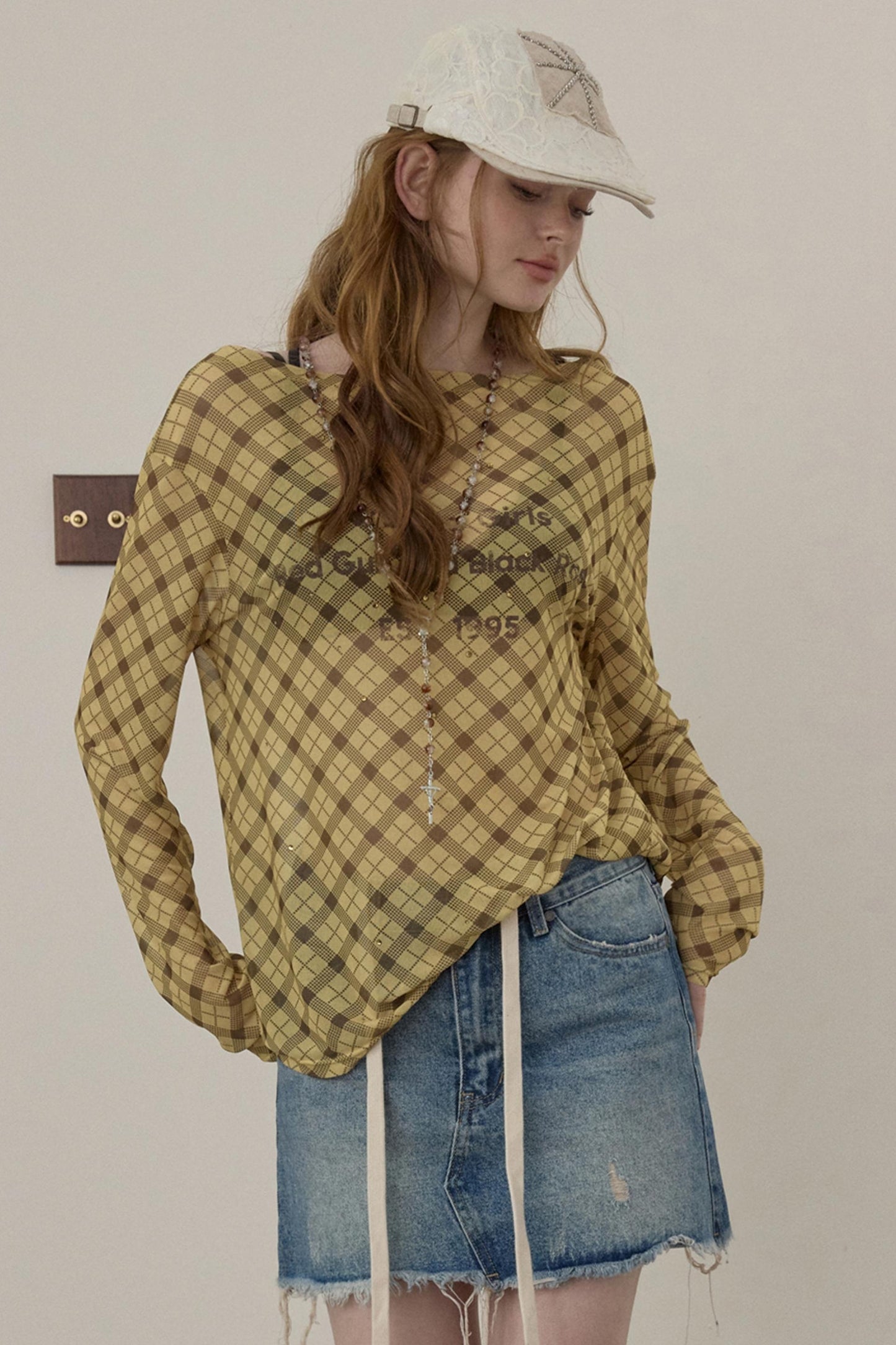 Wooha Retro Plaid Long Sleeve T-Shirt