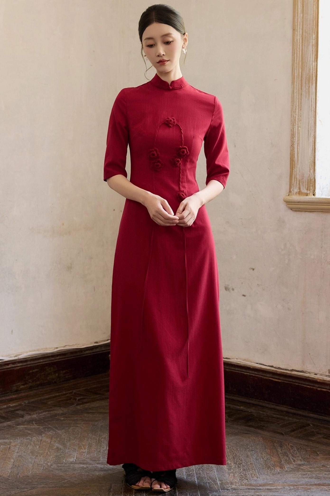 Red Flower Cheongsam Dress