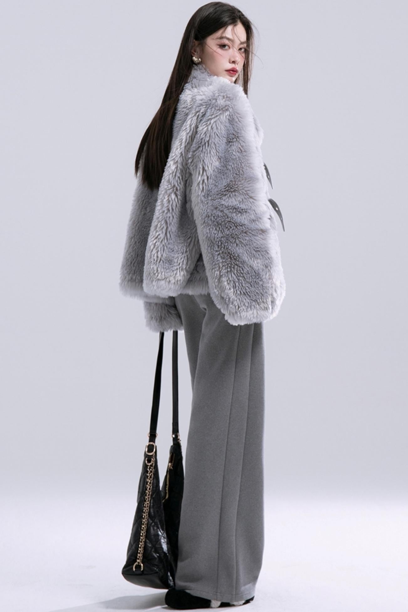 Panelled Eco-Fur Coat