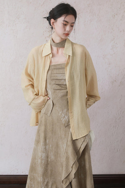 Sun-Protective Yellow Striped Shirt