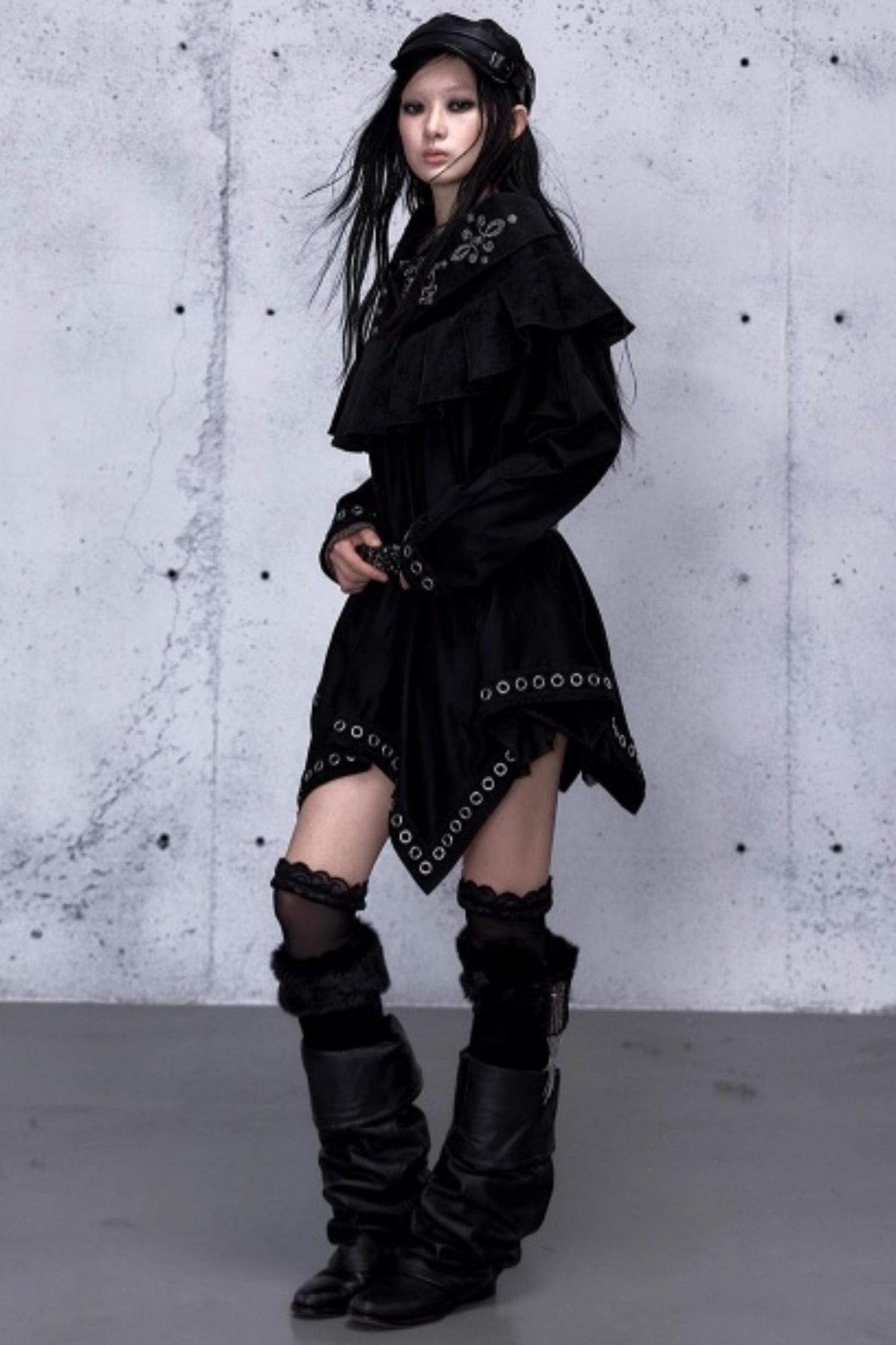 Dark Punk Patchwork Midi Skirt