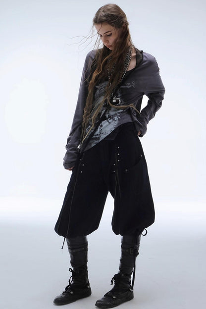 Drop-Shoulder Punk Long Sleeve T-Shirt